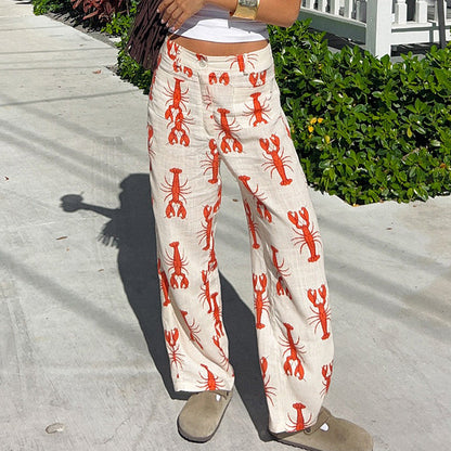 Women's casual pants – Straight cut – Breathable fabric – Playful print
