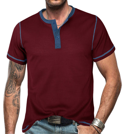 Men's henley shirt – Slim fit – Breathable cotton – Short sleeves casual