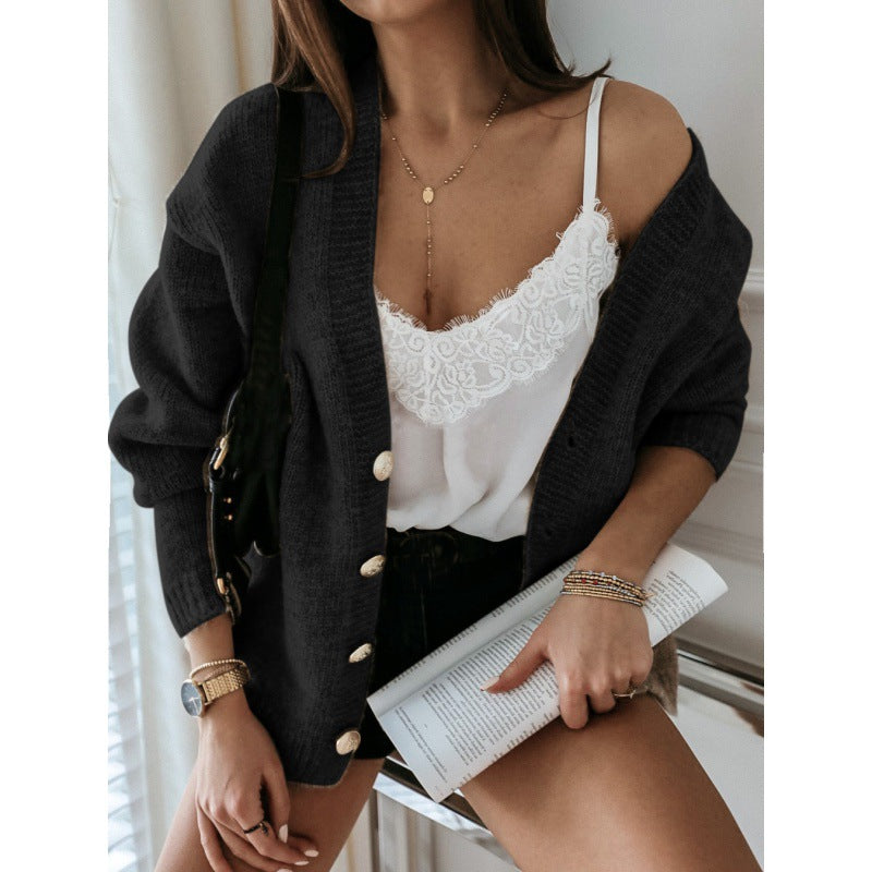 Women's sweatshirt jacket – Oversized cut – Wool – V-neck – Button closure
