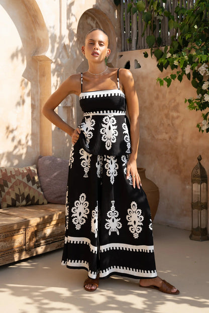 Haut femme – Coupe péplum – Bretelles fines – Imprimé ethnique – Coton léger