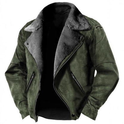 Veste en daim homme – Coupe structurée – Doublure shearling – Col rétro zippé