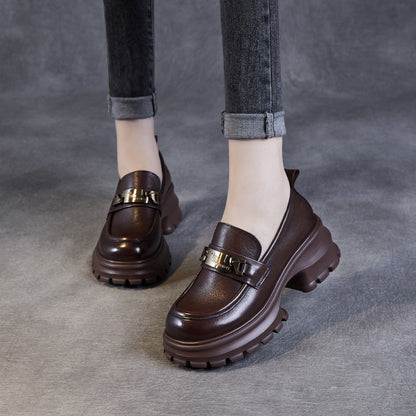 Mocassins femme – Cuir lisse – Semelle plateforme épaisse – Détail métallique élégant