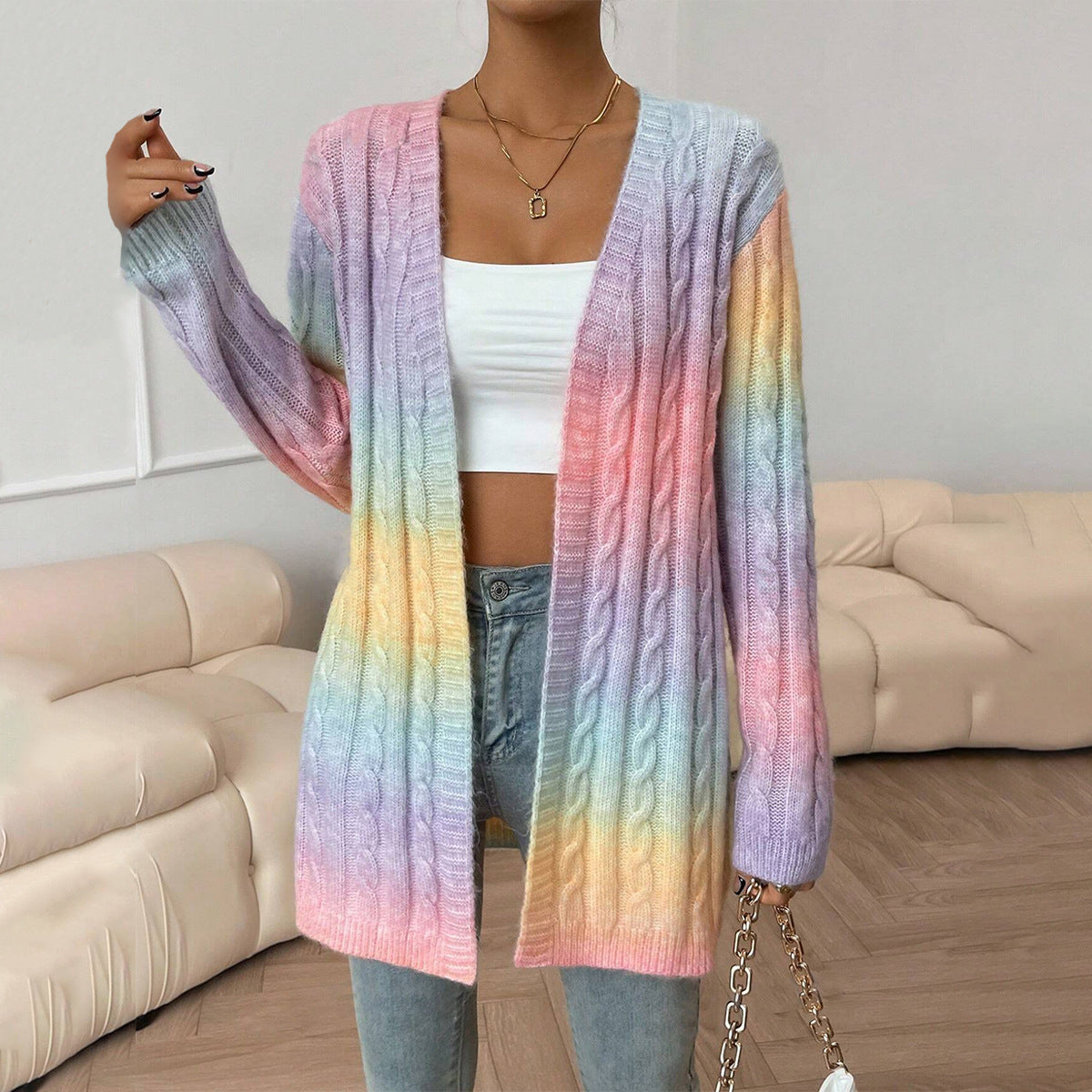 Cardigan femme – Coupe oversize – Maille douce torsadée – Longue ouverture devant