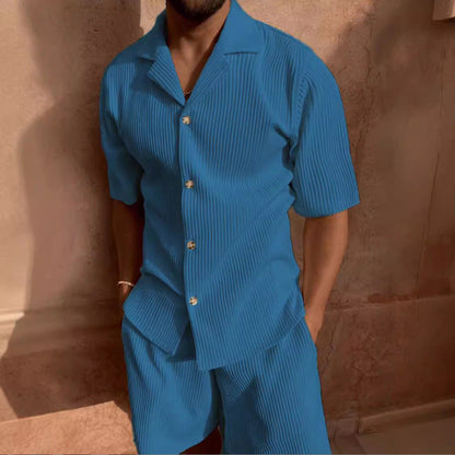 Men's shirt – Relaxed fit – Soft ribbed fabric – Buttoned short sleeves