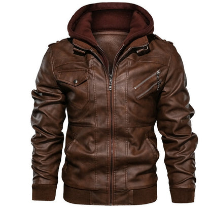 Veste homme slim – effet cuir – capuche intégrée – zips décoratifs – épaulettes