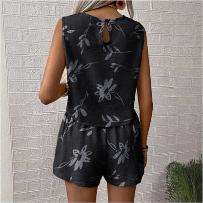 Women's Two-Piece Set – Relaxed Fit – Sleeveless – Breathable Floral Fabric