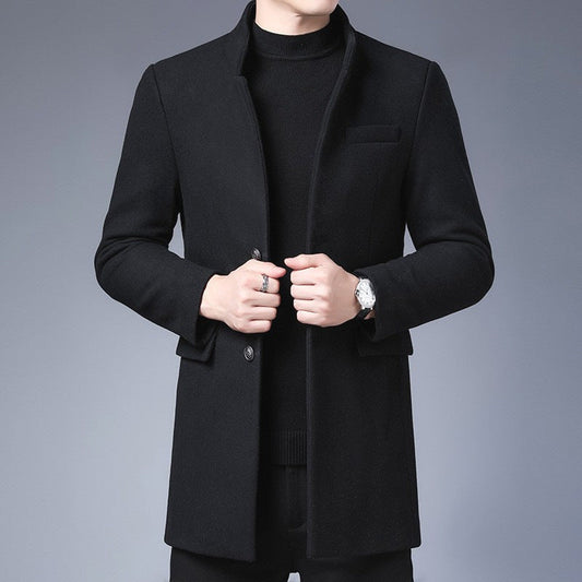 Manteau mi-long homme – Coupe slim – Effet laine – Col montant – Style habillé