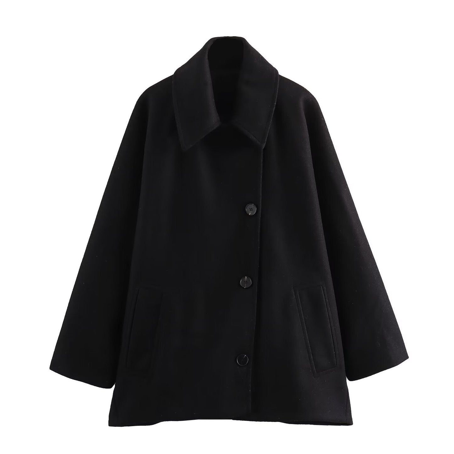 Veste en laine femme – Coupe oversize – Col large – Boutonnage avant – Poches plaquées