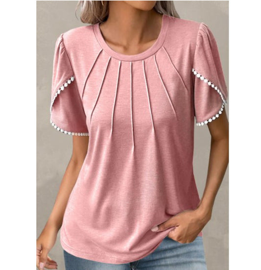 Women's T-shirt – Relaxed fit – Soft knit – Flutter sleeves – Front pleats