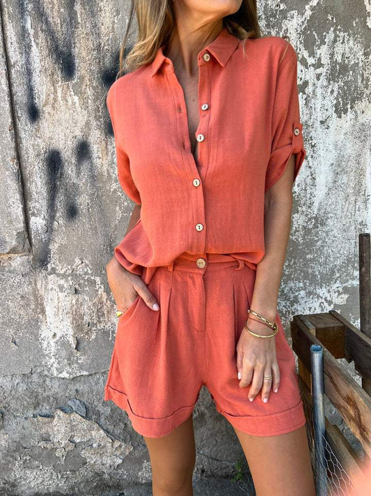 Jumpsuit for women – Relaxed fit – Breathable linen – Drawstring waist – Short sleeves