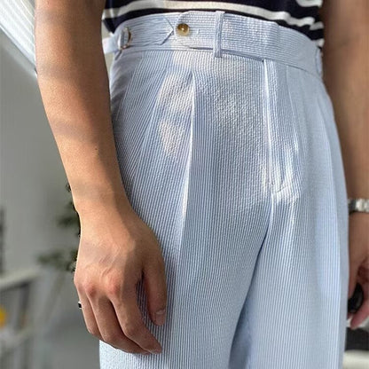 Men's trousers – Straight cut – High waist – Pleats – Breathable textured fabric