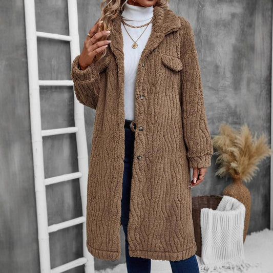 Women's coat – Oversized cut – Soft fur effect – Buttoned – Midi length