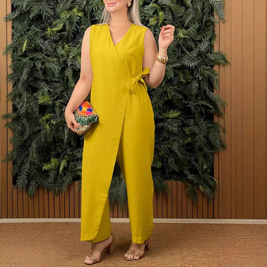 Women's jumpsuit – Relaxed fit – Sleeveless – V-neck wrap-front