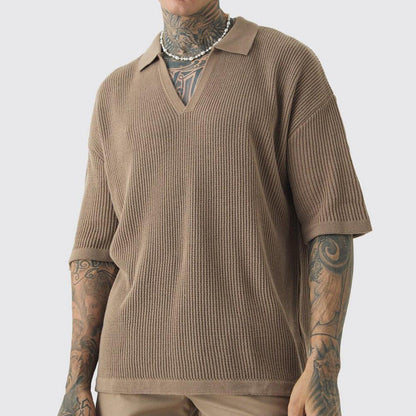 Men's short-sleeve shirt – Relaxed fit – Soft knit – Casual V-neck