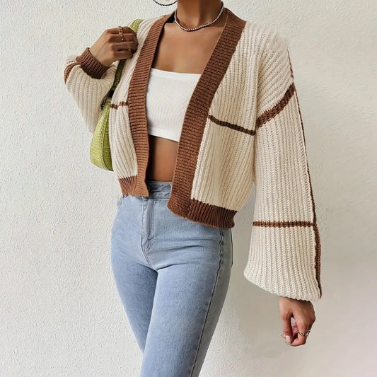 Gilet Femme – Maille Douce – Coupe Courte – Manches Bouffantes – Décolleté V