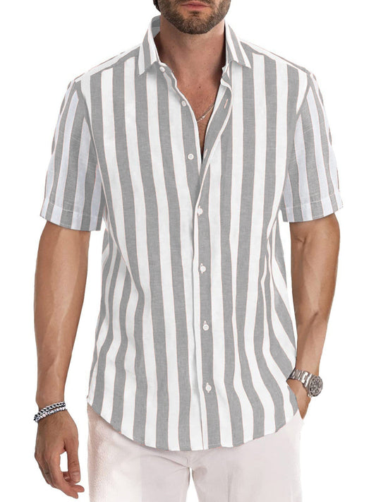 Men's shirt – Relaxed fit – Short sleeves – Cotton – Striped pattern