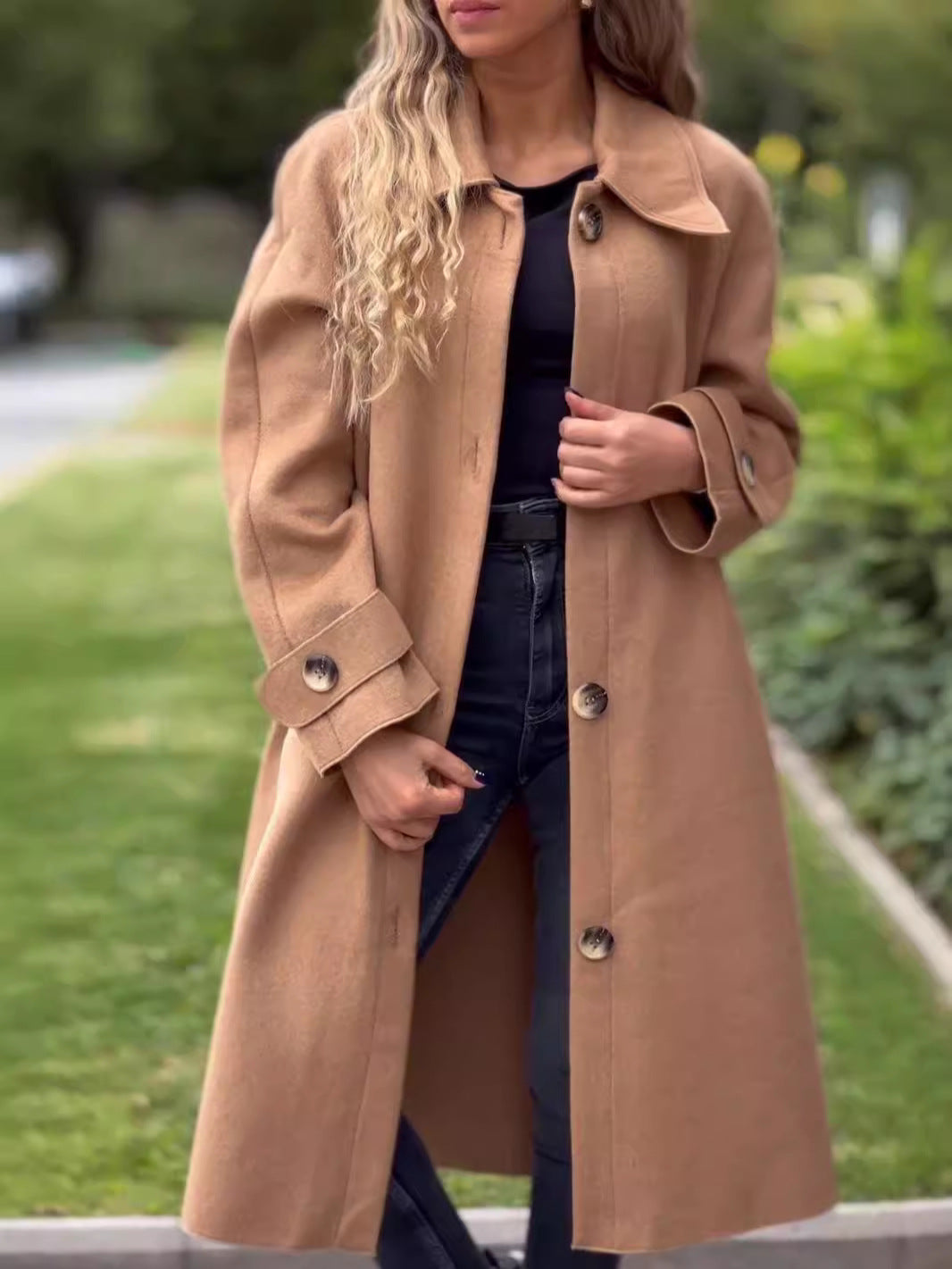 Manteau long femme – Coupe décontractée – Laine – Boutonnage frontal élégant