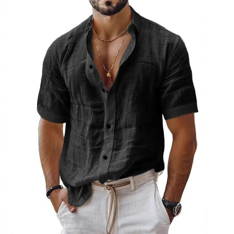 Chemise homme – Coupe décontractée – Tissu respirant – Manches courtes – Col à revers