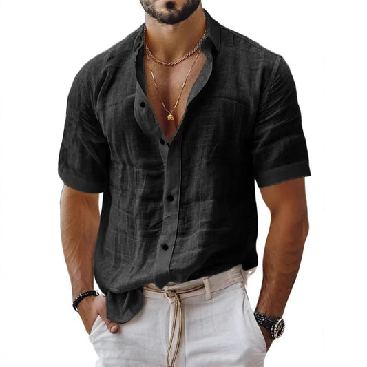 Chemise homme – Coupe décontractée – Tissu respirant – Manches courtes – Col à revers
