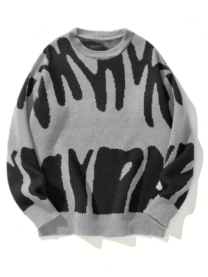 Pull femme – Maille douce – Coupe ample – Motif jacquard – Col rond côtelé – Manches longues