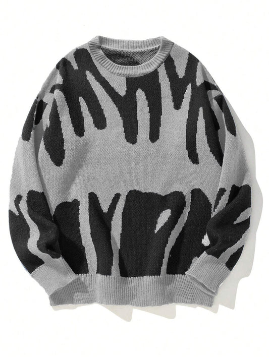 Pull femme – Maille douce – Coupe ample – Motif jacquard – Col rond côtelé – Manches longues