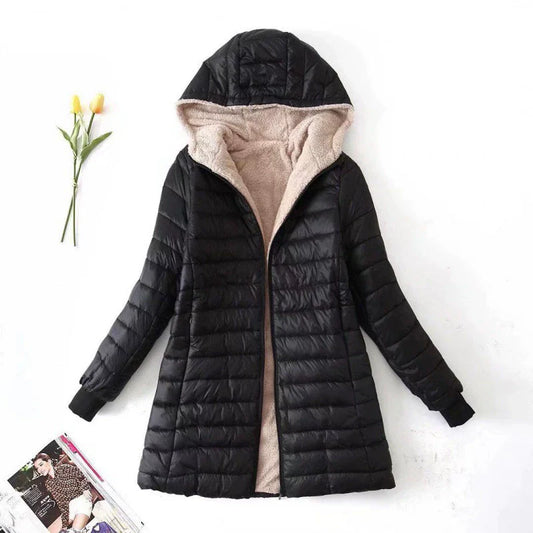 Women's Coat - Woven Fabric - Hood - Mid-Thigh Length