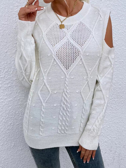 Pull Femme – Maille Douce – Coupe Ample – Épaule Dénudée – Tricot Texturé