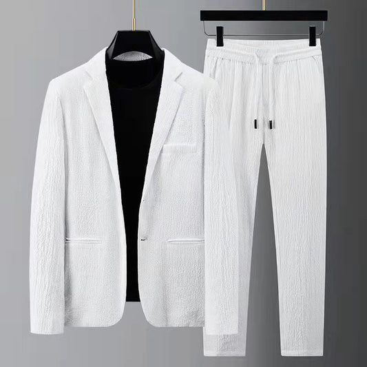 Men's suit – Slim blazer and regular pants – Breathable fabric – Casual chic style