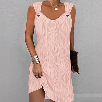 Women's Mini Dress – Slim Fit – Soft Knit – V-Neck – Modern Wavy Pattern