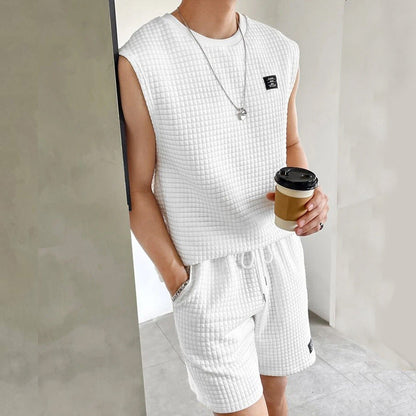 Men's Set Tank Top and Shorts – Textured Knit – Relaxed Fit – Casual Outfit