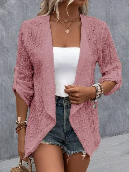 Gilet femme – Coupe ample – Maille ajourée – Ouverture frontale – Style bohème