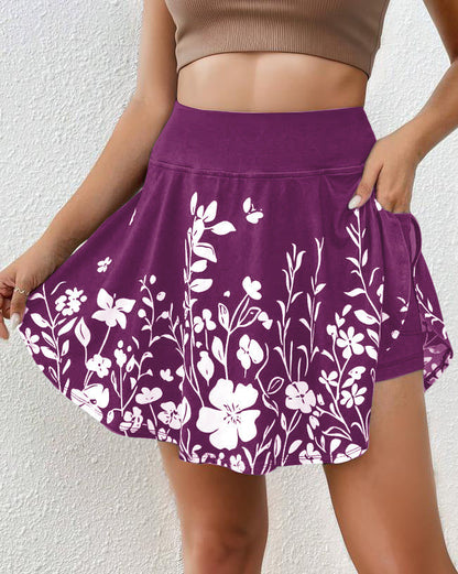 Women's skort – Floral print – Elastic waistband – Comfortable flowing fit