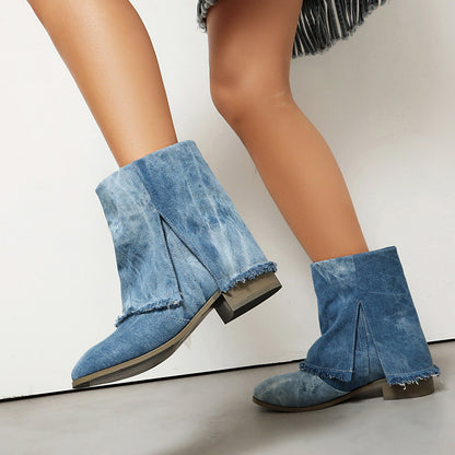 Bottines femme – Bout rond – Talon bas – Style décontracté – Enfilage facile