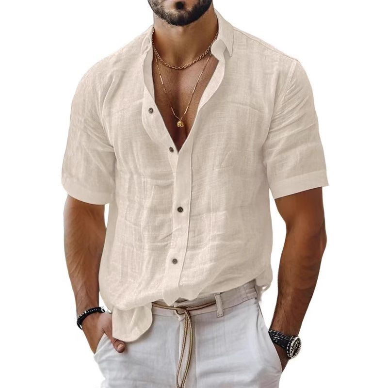 Chemise homme – Coupe décontractée – Tissu respirant – Manches courtes – Col à revers