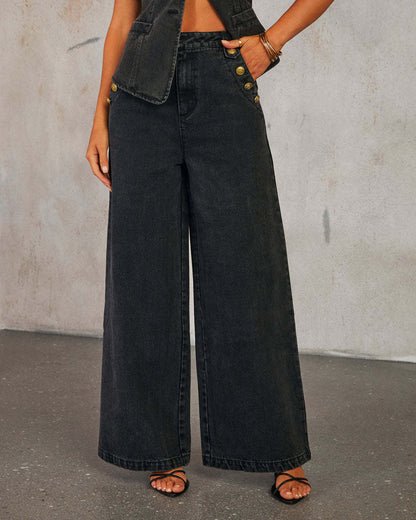Gilet en jean femme – Coupe cintrée – Sans manches – Boutons métalliques – Longueur taille