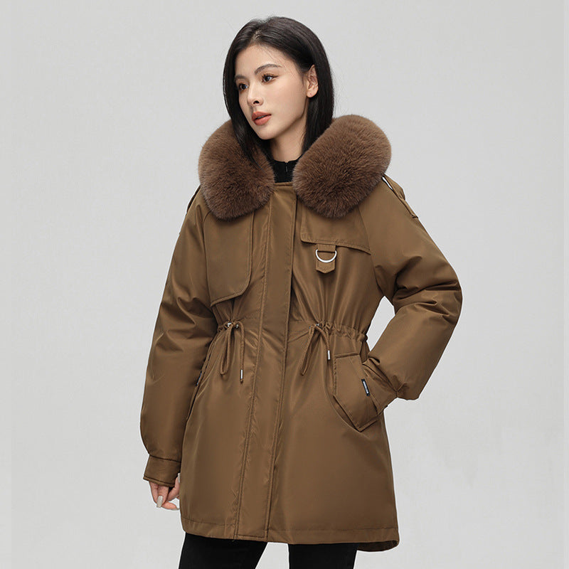 Women's Parka Coat – Oversized Cut – Faux Fur Hood – Adjustable Waist