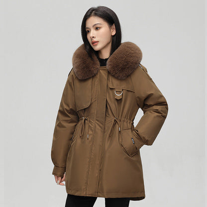 Women's Parka Coat – Oversized Cut – Faux Fur Hood – Adjustable Waist