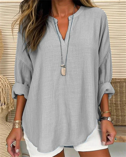 Chemise femme manches longues – Coupe décontractée – Col mao – Tissu respirant élégant