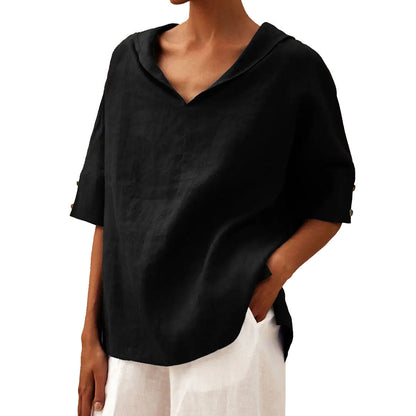 Women's top – Relaxed fit – Breathable fabric – V-neck – Mid-length sleeves