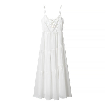 Robe longue femme – Coton léger – Bretelles fines – Dos nu – Jupe à volants