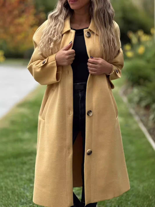 Manteau long femme – Coupe décontractée – Laine – Boutonnage frontal élégant