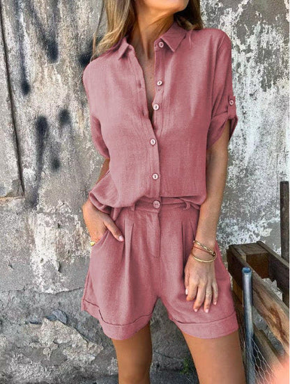 Jumpsuit for women – Relaxed fit – Breathable linen – Drawstring waist – Short sleeves