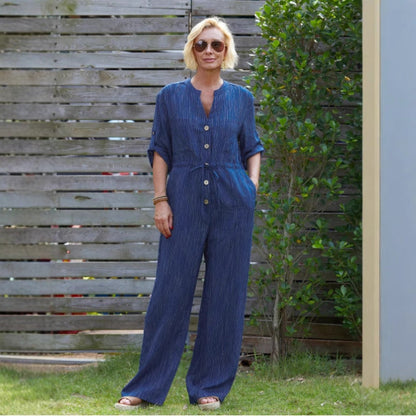 Women's jumpsuit – Relaxed fit – Breathable cotton – Adjustable waist – Total length