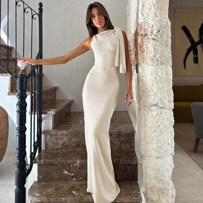 Women's Dress – One-Shoulder – Fitted Cut – Maxi Length – Luxurious Elegant Fabric