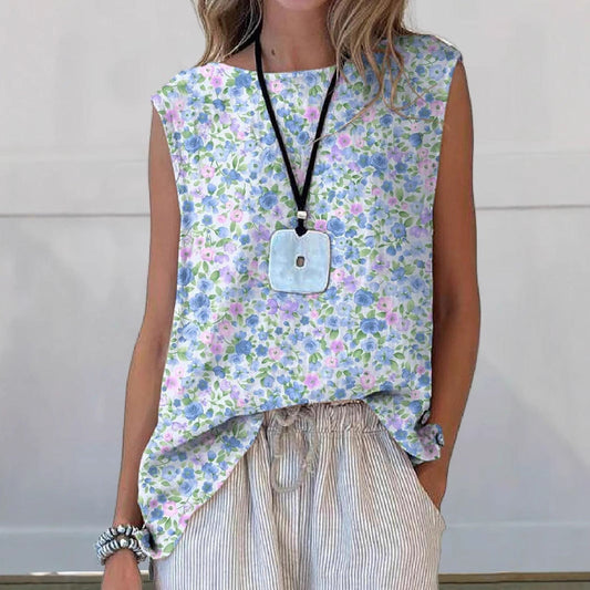Women's sleeveless top – Relaxed fit – Breathable fabric – Floral print