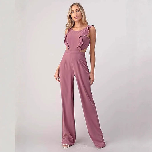 Women's jumpsuit – High waist – Wide legs – Sleeveless – Ruffles – Waist cut-outs