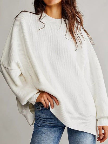 Pull Femme – Maille Douce – Coupe Oversize – Manches Longues – Fentes Côtés