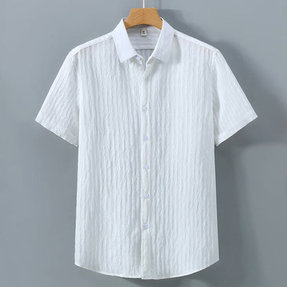 Chemise homme boutonnée – Coupe décontractée – Manches courtes – Tissu texturé respirant