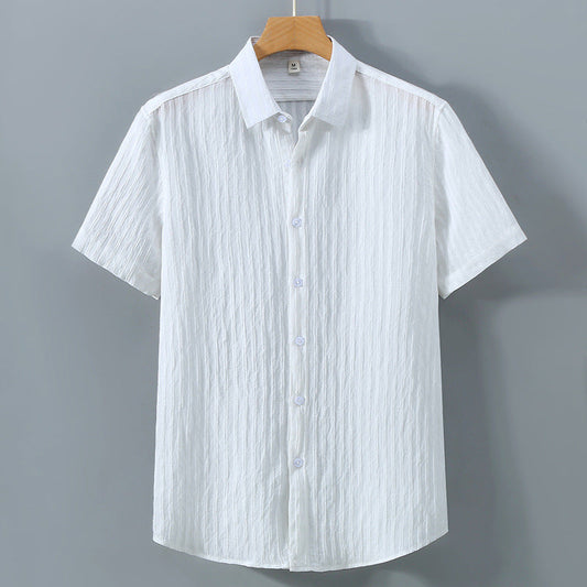 Chemise homme boutonnée – Coupe décontractée – Manches courtes – Tissu texturé respirant