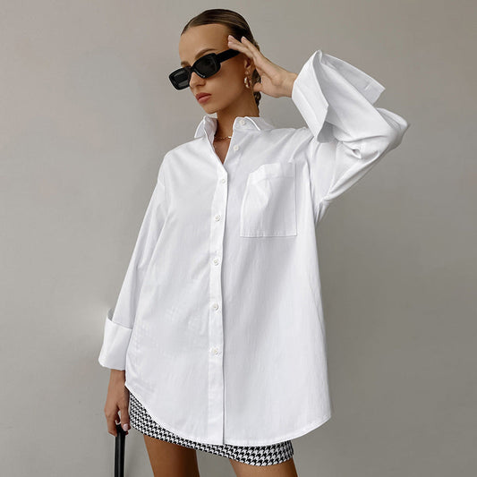 Chemise femme – Coupe oversize – Coton mélangé respirant – Manches longues